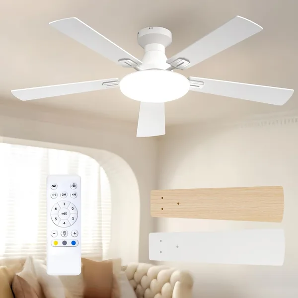 Ventilateur Passky 52 pouces avec éclairage et télécommande, moteur DC silencieux, 5 pales, 6 vitesses, 3 températures de couleur, minuteur