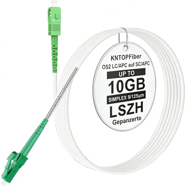 KNTOPFiber 1m Fibre Optic Cable LC/APC to SC/APC, OS2 Armoured Simplex Singlemode, FTTH Fibre Optic Patch Cable