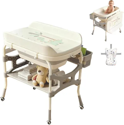 Toketa Bañera con Cambiador para Bebé, bañera para bebe alta con Cojín Antideslizante, Cambiador para Bebe Multifunción con A - Best Deal