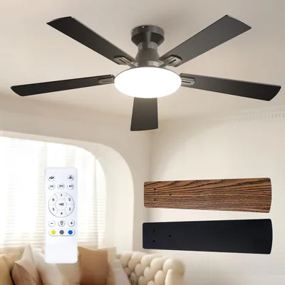 Passky 52' Ventilateur de Plafond avec Éclairage et Télécommande, Moteur DC Silencieux, 5 Palettes, 6 vitesses, 3 Températures de Couleur, Timer, Bleu