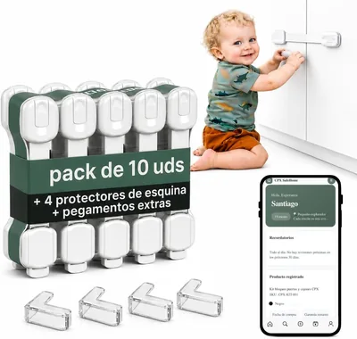 CPX Bloqueo de Seguridad para Armarios y Puertas 10 uds con Adhesivo 3M, Ajustable, Sin Perforar, para Niños
