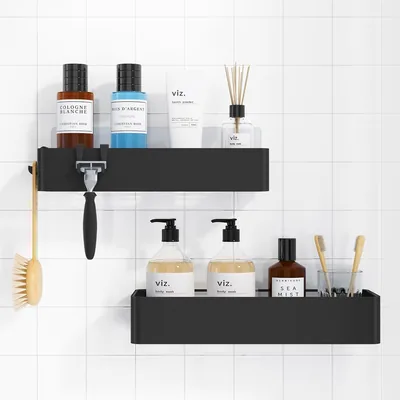 Kitsure Shower Caddy 2-Pack: No-Drill Organizer, Black
