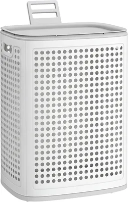 SONGMICS Canasta de Lavandería con Tapas, Canasta Plástica, 75 L, Estilo delgado para Lavandería, Baño, Sala de Lavandería, Dormitorio, Blanco - 87% de Descuento