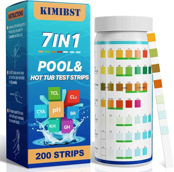 KIMIBST Pool Test Strips: 200 Pieces 7-in-1 Professional Hot Tub Spa Tester