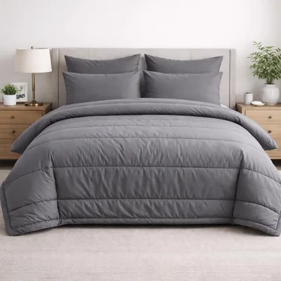 Relax Collection Comforter 5 Piece Set Plain (Light Grey, Queen)