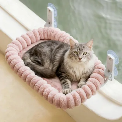 EDAGNY Katvensterbed Hamak voor Zonnig Genot, Vouwbaar met Omkeerbare Dekentje, 56x36cm Katperch met Sterk Suction Cup