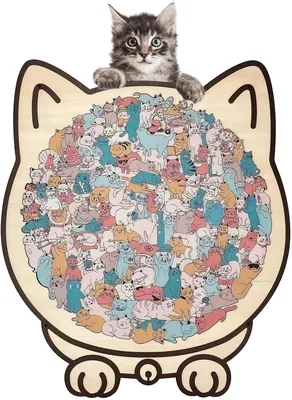 135-Piece Cat Puzzle - Wooden Puzzle for Adults, Almond Colours