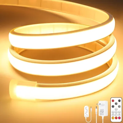 Lamomo COB LED Strip, Warmweiß, Dimmbar, 3m LED-Streifen mit Fernbedienung, 3000 K, Selbstklebend, Wasserdicht Neon LED