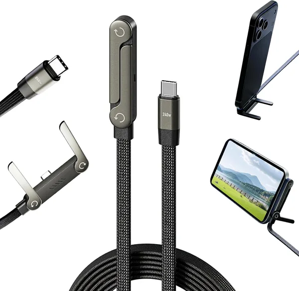 USB C Charger Cable with Stand, 1.5m 240w Fast Invisible Holder Flat Data Cable with Bendphone Accessories