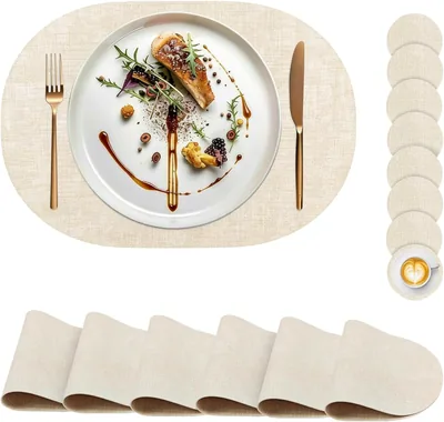 Toketa 12 PCS Manteles Individuales para Mesa, 6 Manteles y 6 Posavasos, Resistentes al Calor e Impermeables