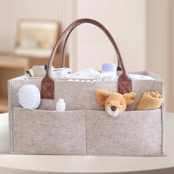 Unisex Diaper Caddy Organizer, Portable Lightweight Travel Storage Basket, Outdoor Carry Design for Newborn, Nursery & Changing Table Essentials, Large Capacity - Khaki