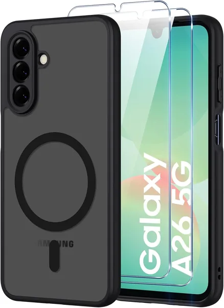 Étui Pnakqil pour Samsung Galaxy A26 5G - MagSafe, Couvercle magnétique translucide givré, 2 Verres trempés - 29% de réduction