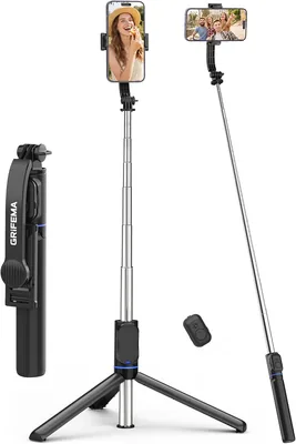 GRIFEMA Perche à Selfie Trépied Smartphone 107 cm, Télécommande Amovible | Support Rotatif 360°, Trépied Téléphone pour iPhone - Meilleur Prix