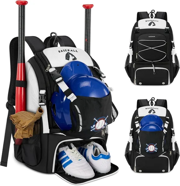 Baseball Backpack for Boys, 33L Softball Bag with Helmet Holder & Shoe Compartment, Fits 2 Bats