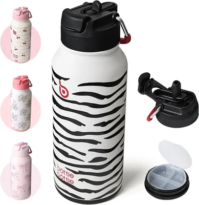 BOTTLE BOTTLE 32oz Botella Aislada de Agua, Botella Deportiva de Acero Inoxidable con Paja, Diseño de Tapón Dual, Gimnasio con Repartidor de Pastillas (Mejor Oferta)