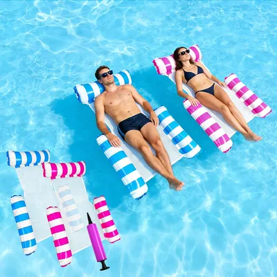 Set van 2 Airbedden, Zwembad, 4-in-1 Waterhamak met Rugleuning en Armsteunen, Zwemstoel, Zwembadstoel, Zonnelounge - Beste Deal