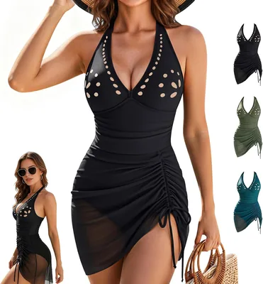 GALASALA Trajes de Baño Mujer, Traje de Baño de Natación con Control de Abdomen y Cordón Ajustable, Talla Completa
