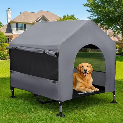 PAWMMO Caseta para Perros 107 cm (42") para Exteriores e Interiores con Ventanas de Malla Transpirable, caseta 2 en 1 para Pequeños y Medianos