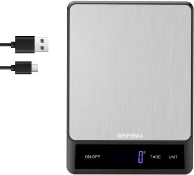Bilancia da Cucina Ricaricabile GRIFEMA GA2008-1, Scala Alimentare Multifunzionale in Acciaio Inossidabile, 5kg/11lb - 13% di Sconto