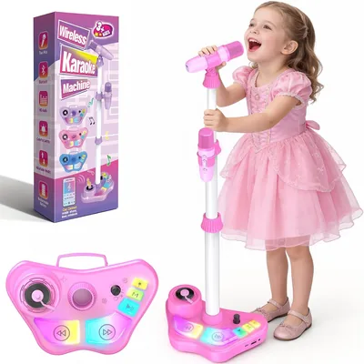 Microphone pour enfants Dislocati avec support, Microphone karaoké pour enfant avec lumière, Cadeau d'anniversaire fille 3-12 ans