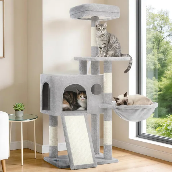 Árbol de Afeitar para Gatos Gitelsnour, Torre de Gato Interior de 107 cm con Posts para Rascarse, Hamaca, Corral y Colgar
