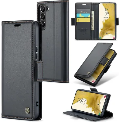 Étui Idhiem pour Samsung Galaxy S22 - Étui en cuir PU de luxe avec protection RFID, portefeuille à rabat et fonction support