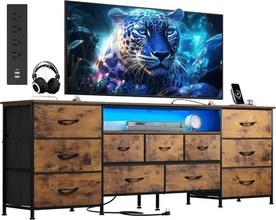 WLIVE Fabric Dresser with TV Stand - 11 Drawers