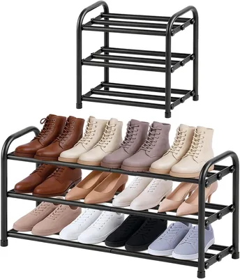 MIKVOYO Schuhregal, 3 Ebenen, ausziehbar, 45-80 cm breit, schnelles Zusammenbauen, ideal für Schuhe