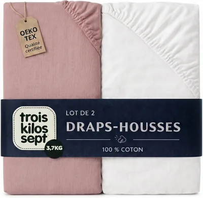 Trois Kilos Sept - Feuille de lit pour bébé ajustée - 100% coton jersey extensible - Douce et confortable - Bordures élastiques - Norme Oeko-TEX 10