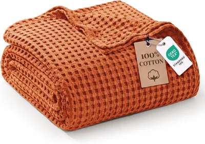 Couverture en coton 100% mélangée à motif waffle, légère et rafraîchissante pour l'été, idéale pour le canapé