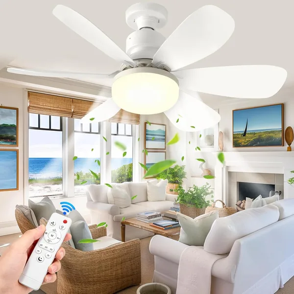 PQETBV Ventilateur de plafond avec lumière et télécommande, 6 pales, 3 vitesses, silencieux, pour salon