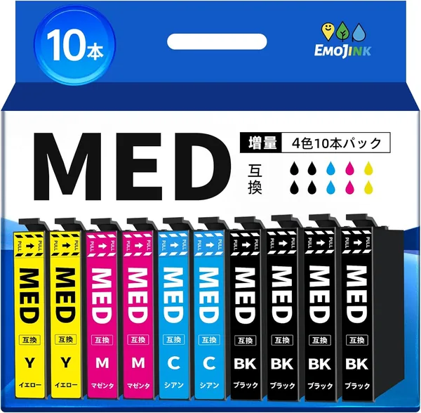 Emojink MED-4CL MED-BK EPSON MED Compatible Ink EPSON Compatible EW 456A 056A Printer MED-C MED-M MED-Y Fried Egg Ink Cartridge 2 C/M/Y + 4 Black Pens Total 10 Pens Large Capacity