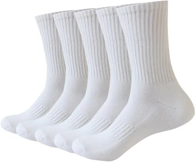 PUJANE 5 Pairs Cushioned Crew Socks - Men Women Athletic Sports Breathable Long Calf