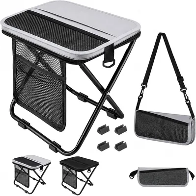 Silla Plegable de Camping JeeLeeko con 3 Bolsillos Laterales, Gris | Acero Carbono