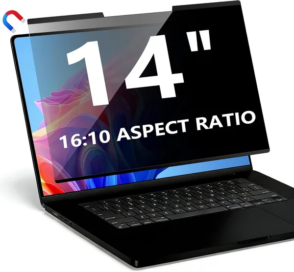 Magnetic Laptop Privacy Screen Protector 14 Inch 16:10, Removable Laptop Privacy Filter and Anti-Glare Blue Light Privacy Film, Compatible with HP Dell Acer Asus Samsung Lenovo Thi