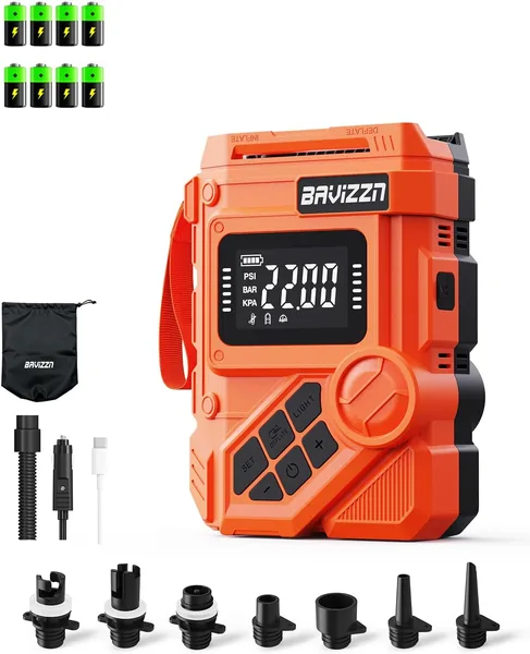 BAVIZZN 22Psi Rechargeable Sup Pump 59.2WH Paddle Board Electric Pump Type C Line Inflator And Deflator 12v Dc For Paddle Board,Boat,Kayaks,Water Sports