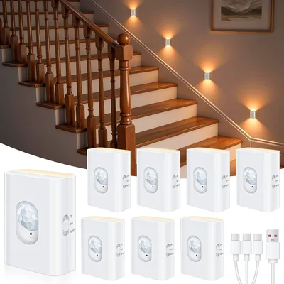 Luz nocturna recargable WILLED con sensor de movimiento, luz escalera LED, 8 piezas, 3 modos (auto/encendido/apagado), luz adhesiva para pasillo Best Deal