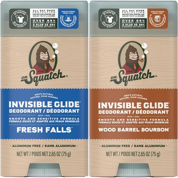 Dr. Squatch Invisible Glide Natural Deodorant - Smooth Glide with No Stains - Aluminum Free & Dermatologist-Tested Formula Suits Sensitive Skin