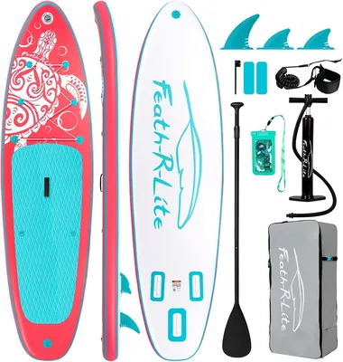 FEATH-R-LITE Inflatabile Stand Up Paddle Board Ultraleggero - Accessori SUP: Pagaia Regolabile, Pompa, Zaino, Leash, Finni