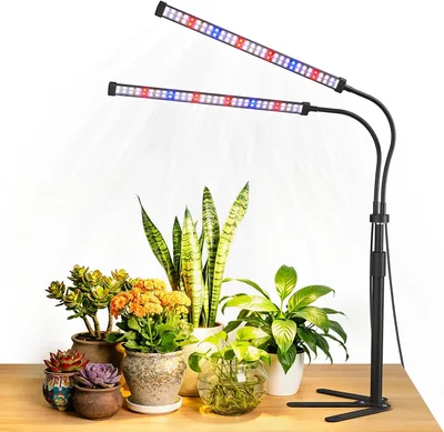 Sonamindary Pflanzenlampe LED mit Stativ, 15 W Vollspektrum Wachslampe | Doppelkopf 120 LEDs 5700K für Innenpflanzen, 4/8/12 h