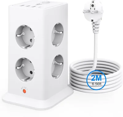 Soporte de enchufe multifuncional con interruptor, arrestre de rayo y 8 tomas de corriente y 4 puertos USB (1 USB-C) - 36V/ 5A, Mejor Oferta