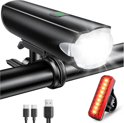 CIRYCASE Luci per Bicicletta LED, 1200 Lumens, Ricaricabili USB da 2600 mAh, Lunghi Durata, Set di Luce con 3+5 Modalità Anteriore e Posteriore