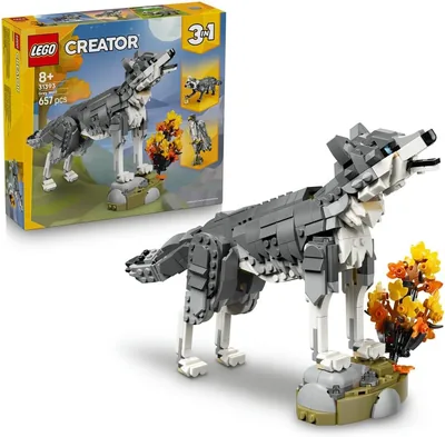 LEGO Creator 3 w 1: Zwierzęta Lasu - Wilk Szary, Zabawka Konstrukcyjna dla Dzieci, 3 Opcje Figurek Zwierząt