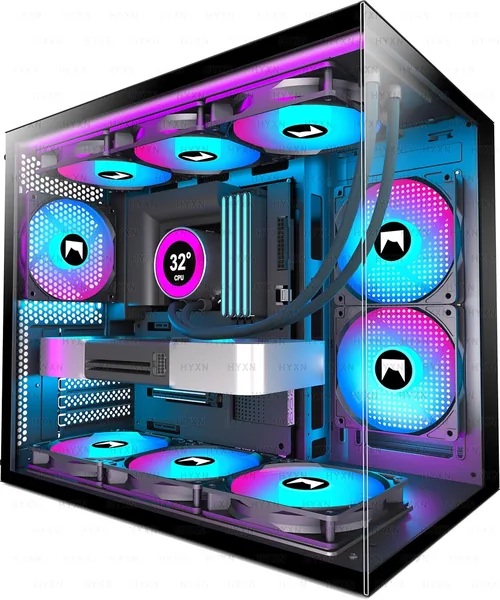 HYXN H3(2026) ATX PC Case - 3 ARGB Fans, 360mm Radiator Support, Black
