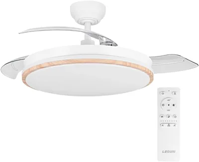Ventilador LEDUNI con Luz LED de 72W y 7590LM, Control Remoto, Motor DC con Temporizador, 6 Velocidades, Asas Retractables, 3 Temperaturas de Luz