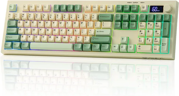 EPOMAKER Teclado para jogos de membrana AULA S102 PRO com tela TFT, bot o de volume e teclado num rico, BT/2,4G/USB, retroilumina o RGB, estrutura de silicone cremoso, teclado sil