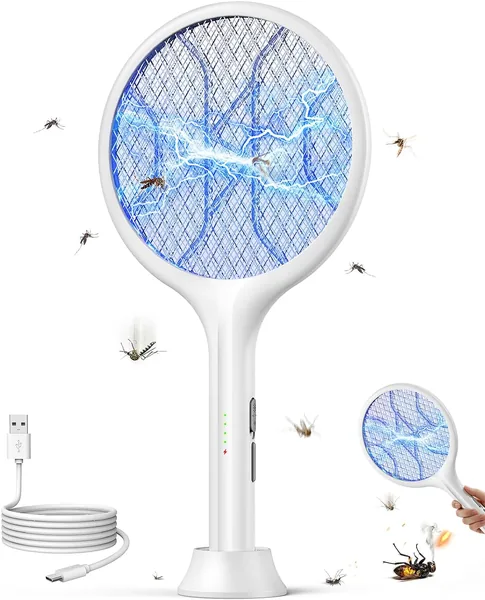 VIWAVE Racchetta Zanzare Elettrica 4000V, 2 in 1 con Luce UV e Base
