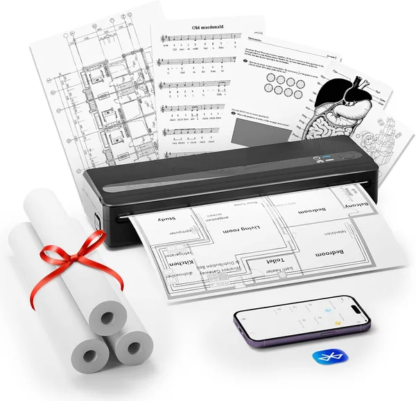 Imprimante thermique portable BORN4SHIP PB821 A4, sans encre, Bluetooth & USB, 3 rouleaux