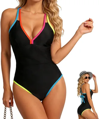 KIROGILY Trajes de Baño Mujer Natación Ajustado Elegante Control Abdominal | Traje de Baño Completo Mujer con Detalles Colori