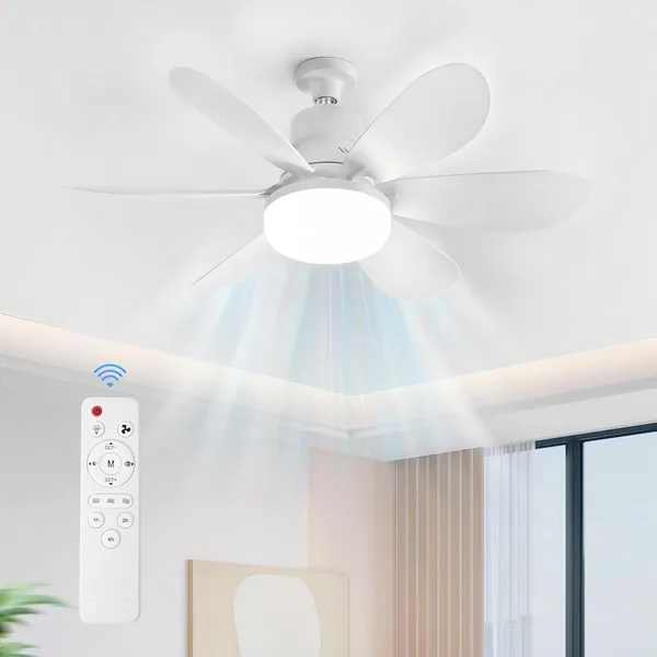 Ventilateur de Plafond ACICILI avec Éclairage et Télécommande - Lampe E27 à 3 Niveaux de Vent, Petite Lampe LED Dimmable 3000-